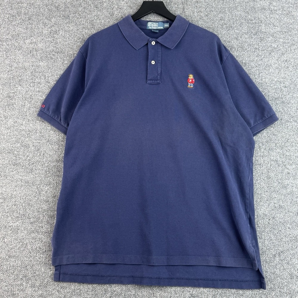 Polo Ralph Lauren Bear Polo Shirt Mens XXL Navy RL16 Casual Preppy Short Sleeve